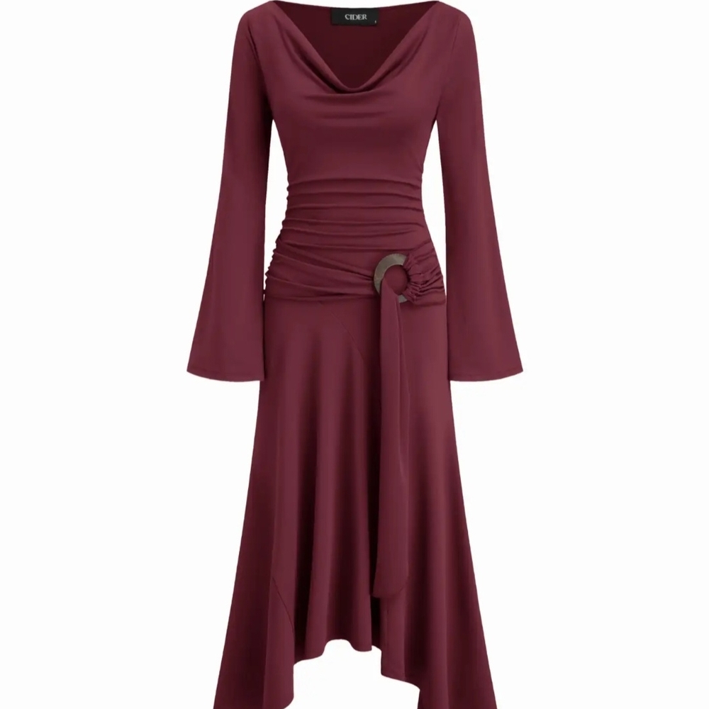 Cider Burgundy Long Sleeve Dress